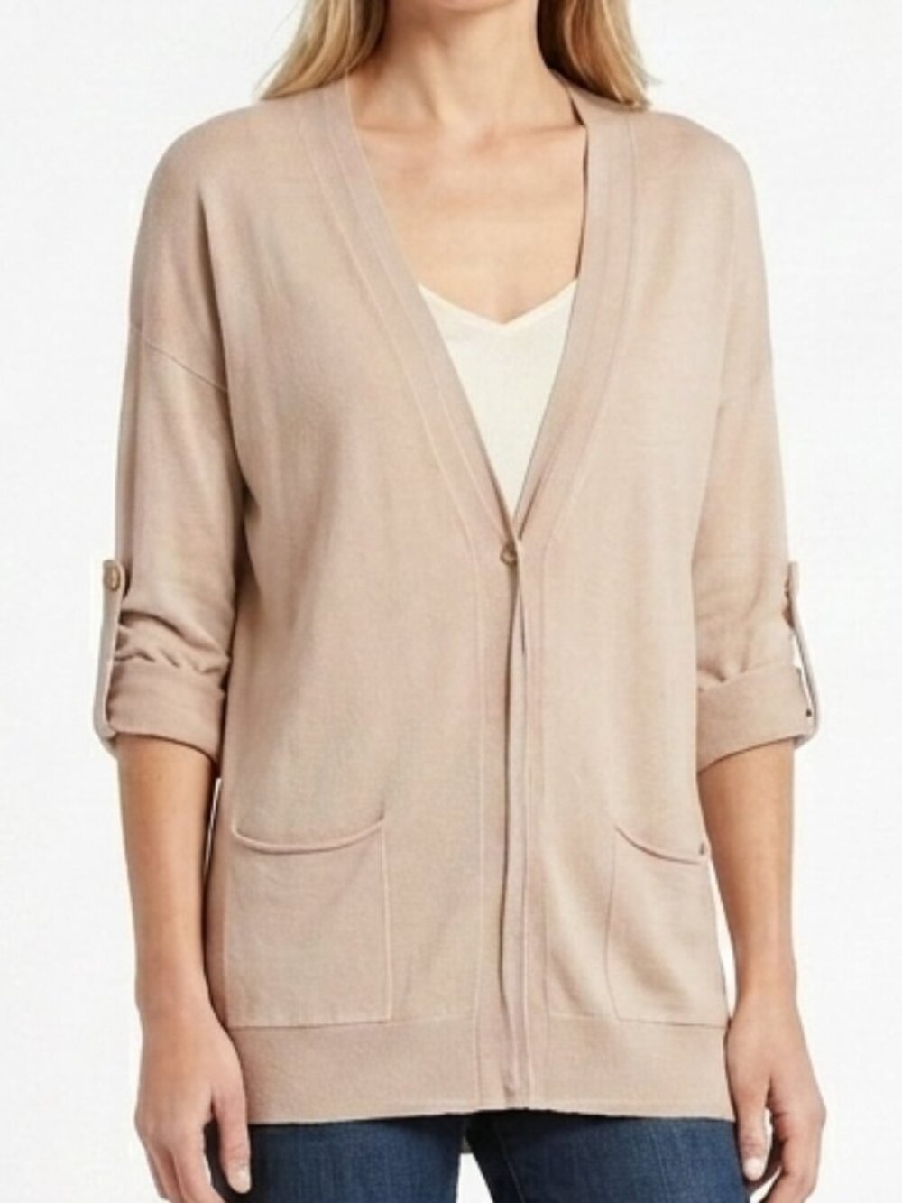 Ann Taylor Cotton Blend Roll Up Sleeve Boyfriend Cardigan- Sz. Sm